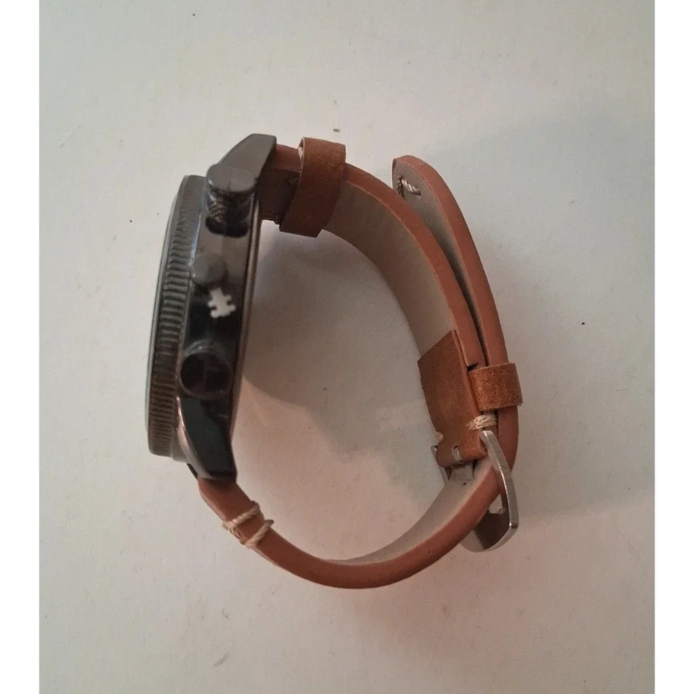 Chronograph Watch Dark Brown face Brown subdials Brown leather strap Working